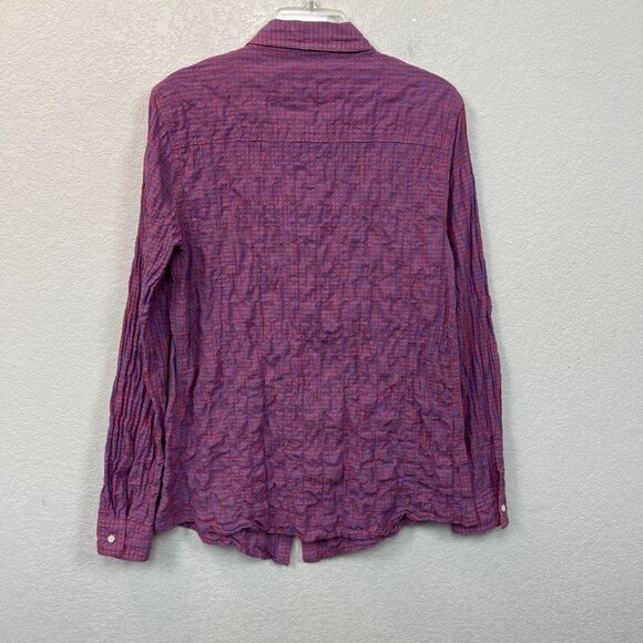 J McLaughlin Red Blue Gingham Plaid Checkered Button Up Shirt Womens size Medium - Picture 7 of 7